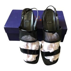 Stuart Weitzman Michele Black Patent Leather Slingback Sandals Women's Size 8 W